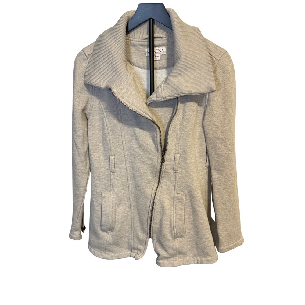 Merona Women's Cream Knit Zip Jacket Ribbed Collar – Size M